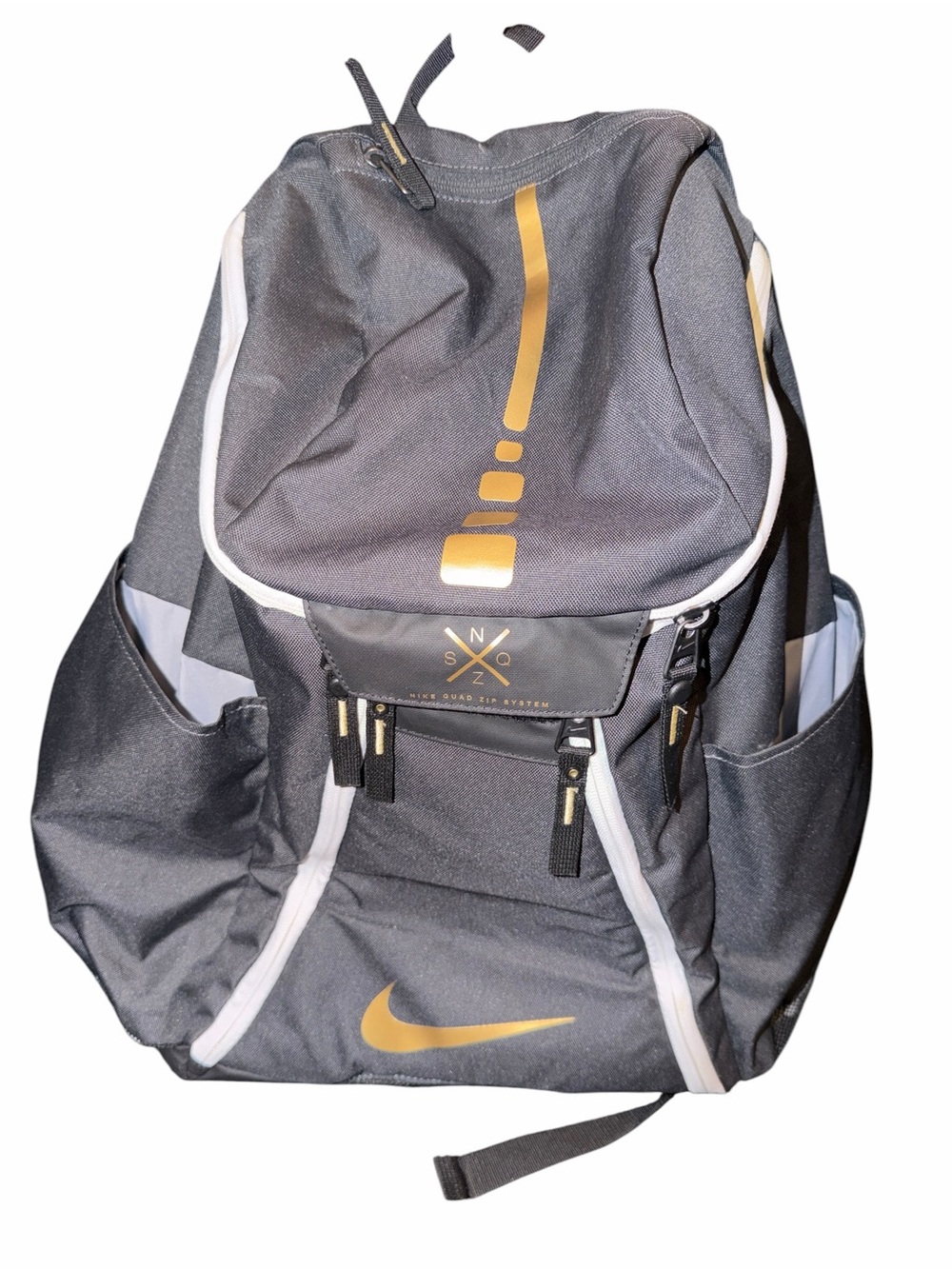 Nike Black Backpack with Gold Accents and White Trim